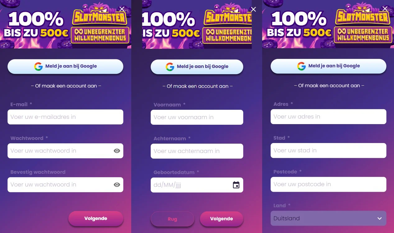 SlotMonster Casino Registratie